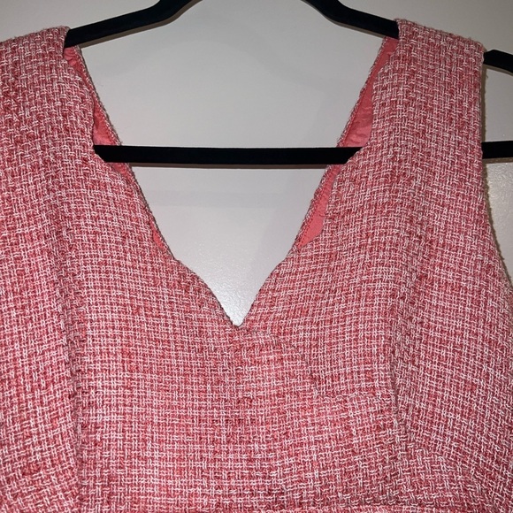 Karl Lagerfeld Paris Designer Tweed Scalloped V Neck Sheath Pink Dress Size 10 - Picture 9 of 11